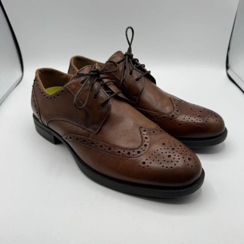 Florsheim Comfortech Shoes Men 8.5 D Brown Leather Wingtip Brogue Oxford